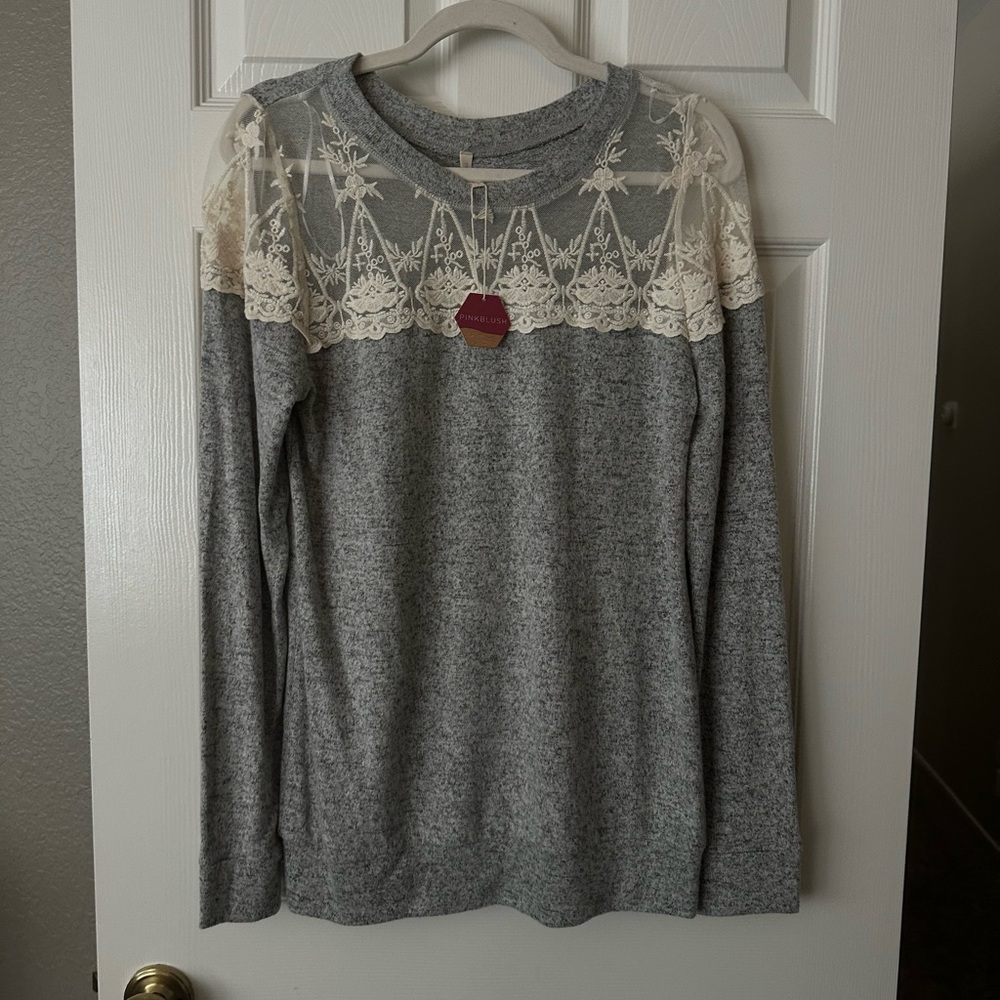 Gray Lace Detail Women's Top